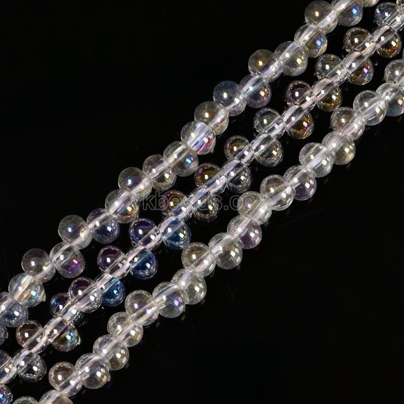 AB Plated Transparent Off-center Glass Smooth Rices, Approx 4.5x6mm, 38cm/strand