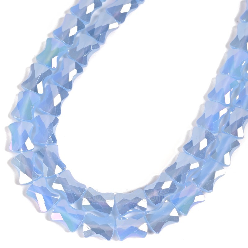 AB Plated Opaque Light Blue Glass Faceted Flat Bamboo Joints, Approx 8.5x10.5mm, 38cm/strand