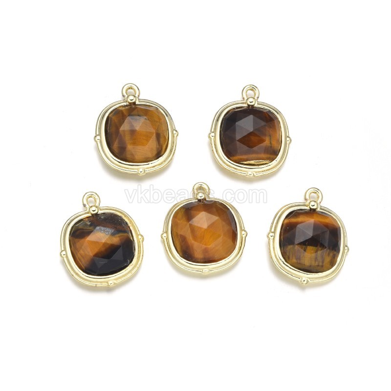 Gemstone Faceted Square Charms, with Gold Plated Base Metal Findings, Approx 13mm, Sell by Piece