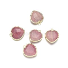 Gemstone Faceted Puffy Heart Charms, with Base Metal Edge, Approx 17mm, Sell by Piece