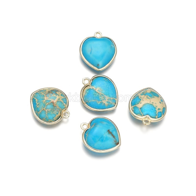 Gemstone Faceted Puffy Heart Charms, with Gold Plated Base Metal Findings, Approx 17mm, Sell by Piece