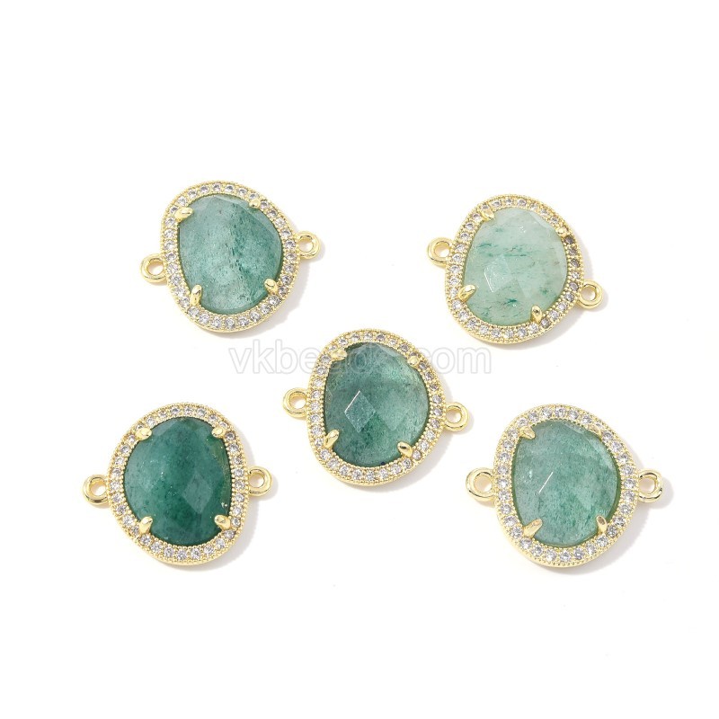 Gemstone Faceted Egg Double Rings Connectors, with Micro Pave CZ Edge, Approx 17x20mm, Sell by Piece