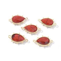 Gemstone Faceted Teardrop Double Rings Connectors, with Gold Plated Base Metal Findings, Approx 15x23mm, Sell by Piece