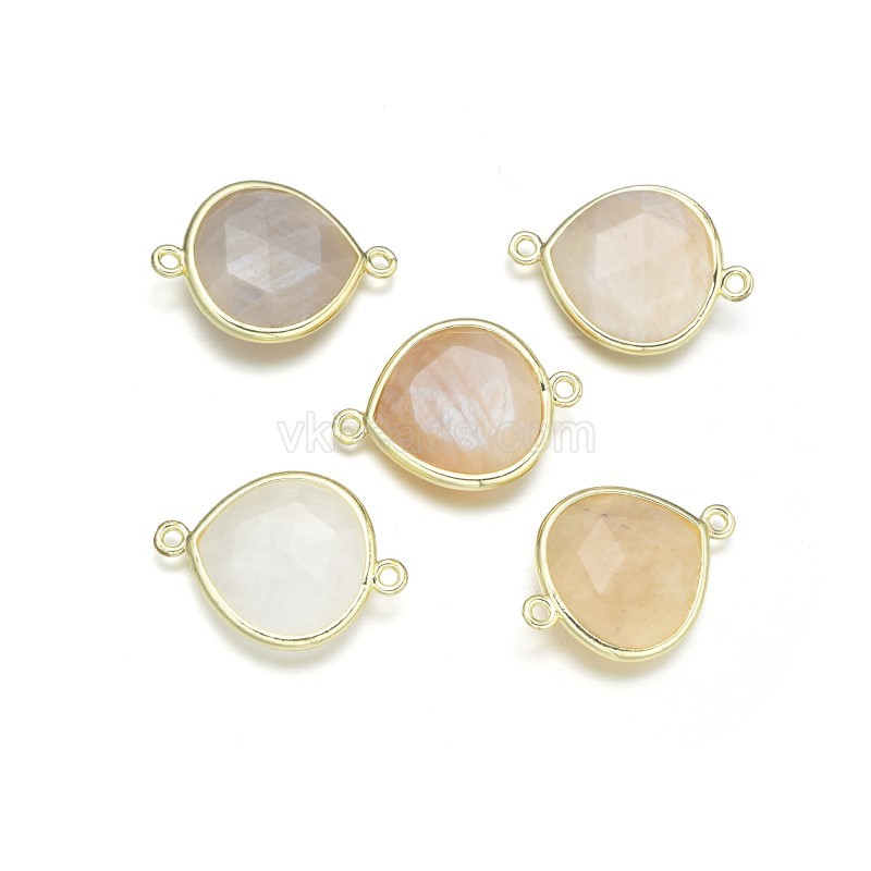 Gemstone Faceted Teardrop Double Rings Connectors, Approx 18x24mm, Sell by Piece