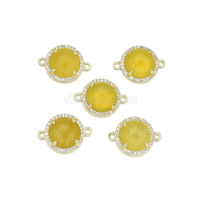 Gemstone Faceted Flat Round Double Rings Connectors, with Micro Pave CZ Base Metal Edge, Approx 13.3mm, Sell by Piece
