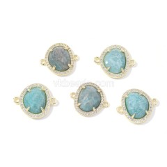 Gemstone Faceted Egg Double Rings Connectors, with Micro Pave CZ Edge, Approx 17x20mm, Sell by Piece