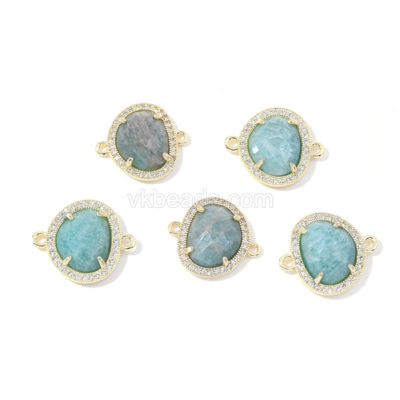 Gemstone Faceted Egg Double Rings Connectors, with Micro Pave CZ Edge, Approx 17x20mm, Sell by Piece