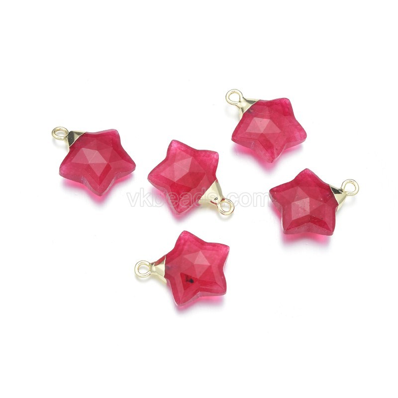 Gemstone Faceted Puffy Star Charms, with Base Metal Findings, Approx 15mm, Sell by Piece