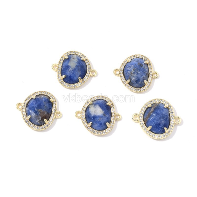 Gemstone Faceted Egg Double Rings Connectors, with Micro Pave CZ Edge, Approx 17x20mm, Sell by Piece
