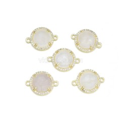 Gemstone Faceted Flat Round Double Rings Connectors, with Micro Pave CZ Base Metal Edge, Approx 13.3mm, Sell by Piece