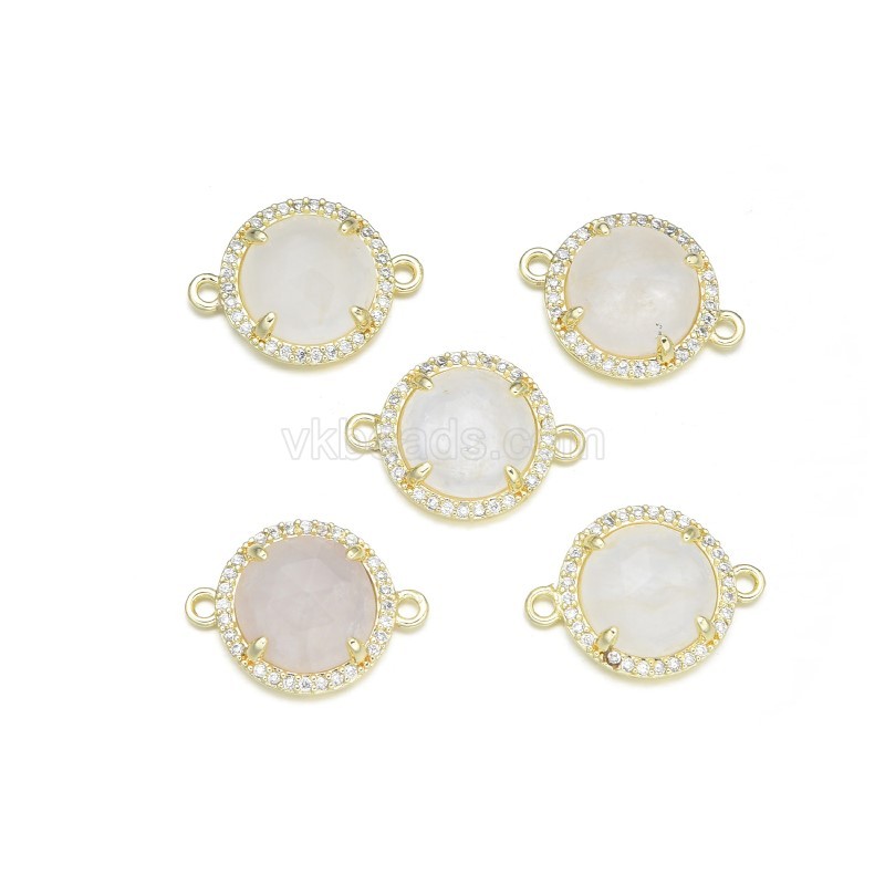 Gemstone Faceted Flat Round Double Rings Connectors, with Micro Pave CZ Base Metal Edge, Approx 13.3mm, Sell by Piece