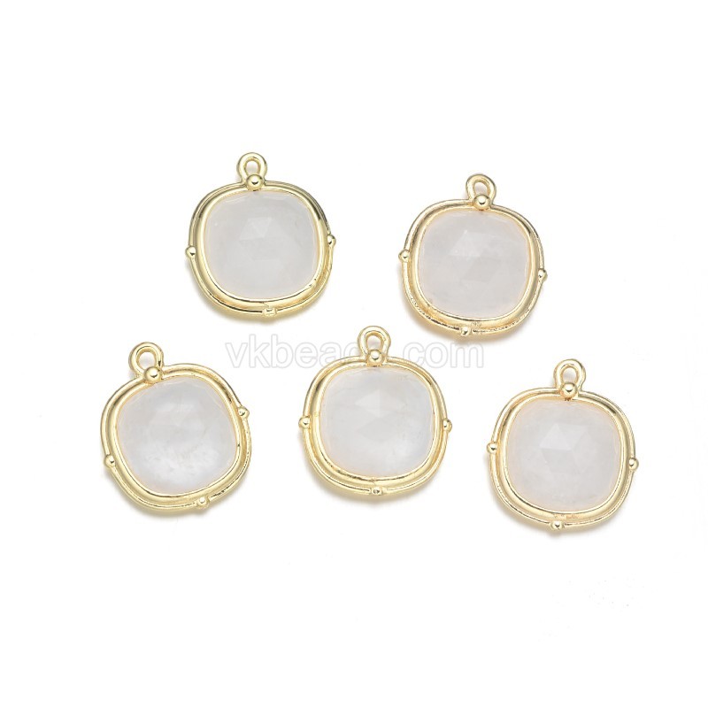 Gemstone Faceted Square Charms, with Gold Plated Base Metal Findings, Approx 13mm, Sell by Piece