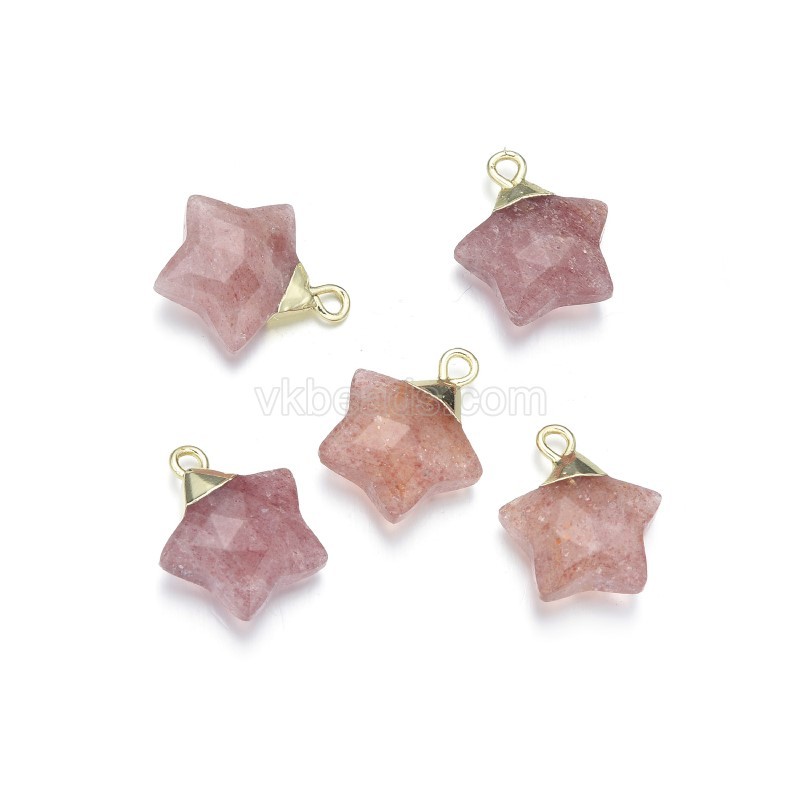 Gemstone Faceted Puffy Star Charms, with Base Metal Findings, Approx 15mm, Sell by Piece
