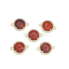 Gemstone Faceted Flat Round Double Rings Connectors, with Micro Pave CZ Base Metal Edge, Approx 13.3mm, Sell by Piece