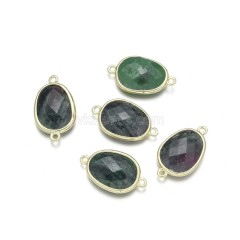 Gemstone Faceted Oval Double Rings Base Metal Connectors, Approx 12x23mm, Sell by Piece