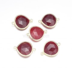 Gemstone Faceted Teardrop Double Rings Connectors, Approx 18x24mm, Sell by Piece