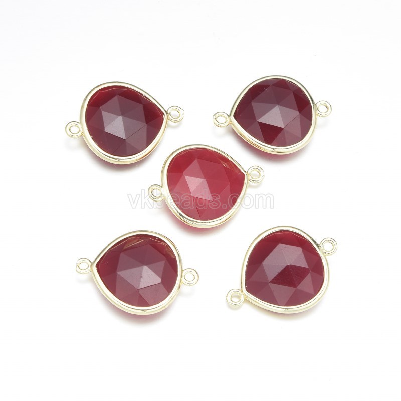 Gemstone Faceted Teardrop Double Rings Connectors, Approx 18x24mm, Sell by Piece