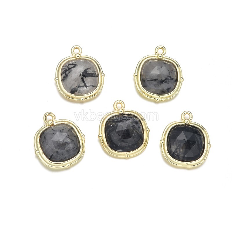 Gemstone Faceted Square Charm Pendants, with Base Metal Edge, Approx 13mm, Sell by Piece