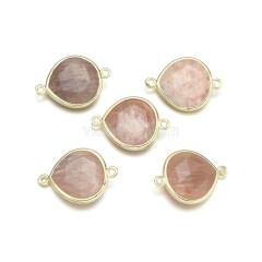 Gemstone Faceted Teardrop Double Rings Connectors, Approx 18x24mm, Sell by Piece
