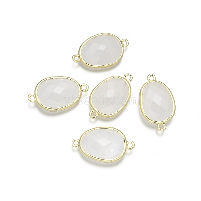 Gemstone Faceted Oval Double Rings Base Metal Connectors, Approx 12x23mm, Sell by Piece