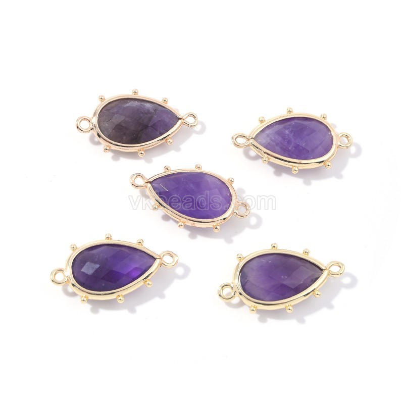 Gemstone Faceted Teardrop Double Rings Connectors, Approx 15x23mm, Sell by Piece