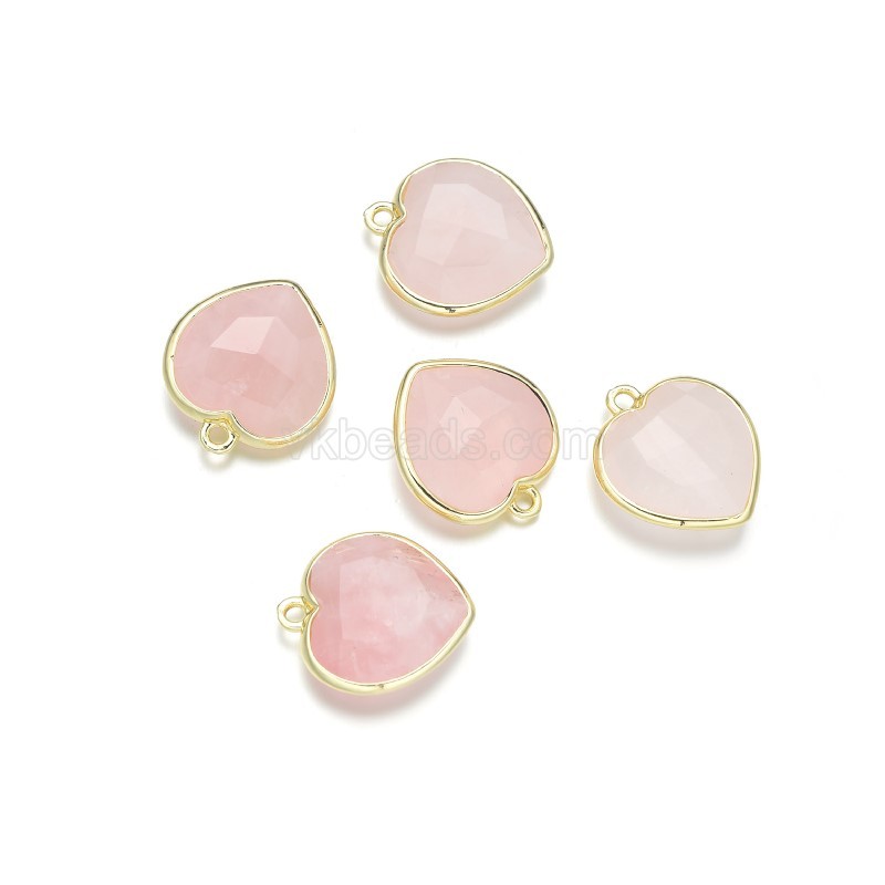 Gemstone Faceted Puffy Heart Charms, with Gold Plated Base Metal Findings, Approx 17mm, Sell by Piece