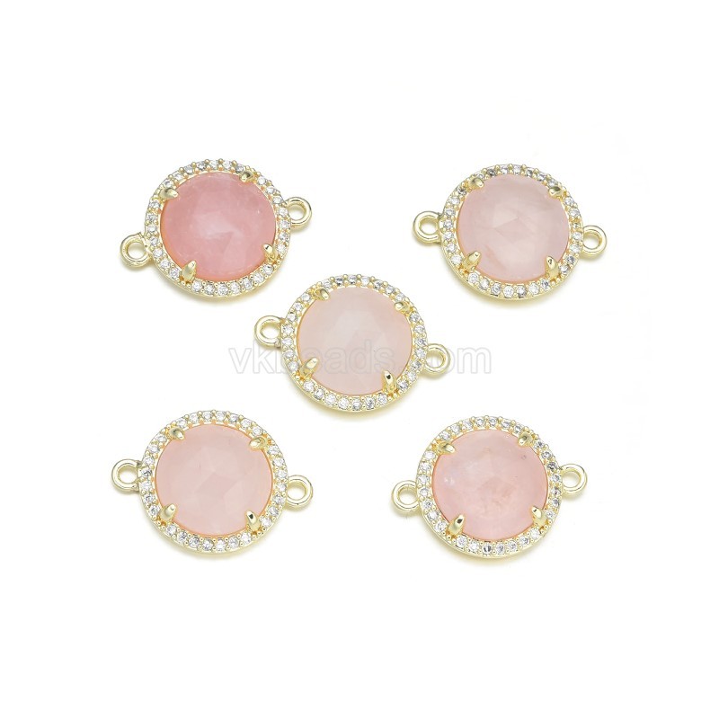 Gemstone Faceted Flat Round Double Rings Connectors, with Micro Pave CZ Base Metal Edge, Approx 13.3mm, Sell by Piece