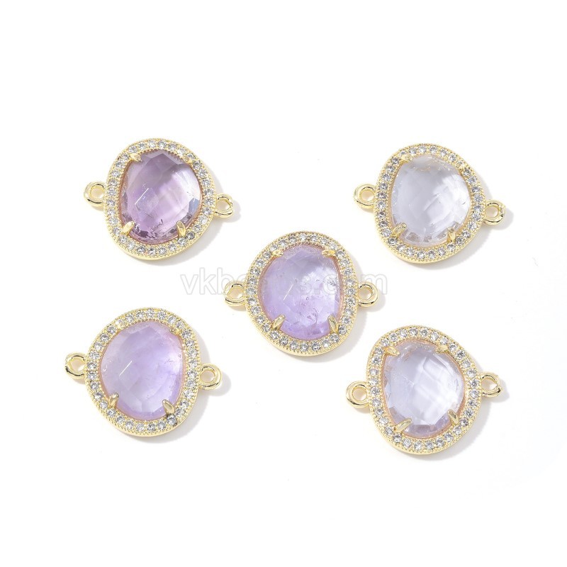 Gemstone Faceted Egg Double Rings Connectors, with Micro Pave CZ Edge, Approx 17x20mm, Sell by Piece