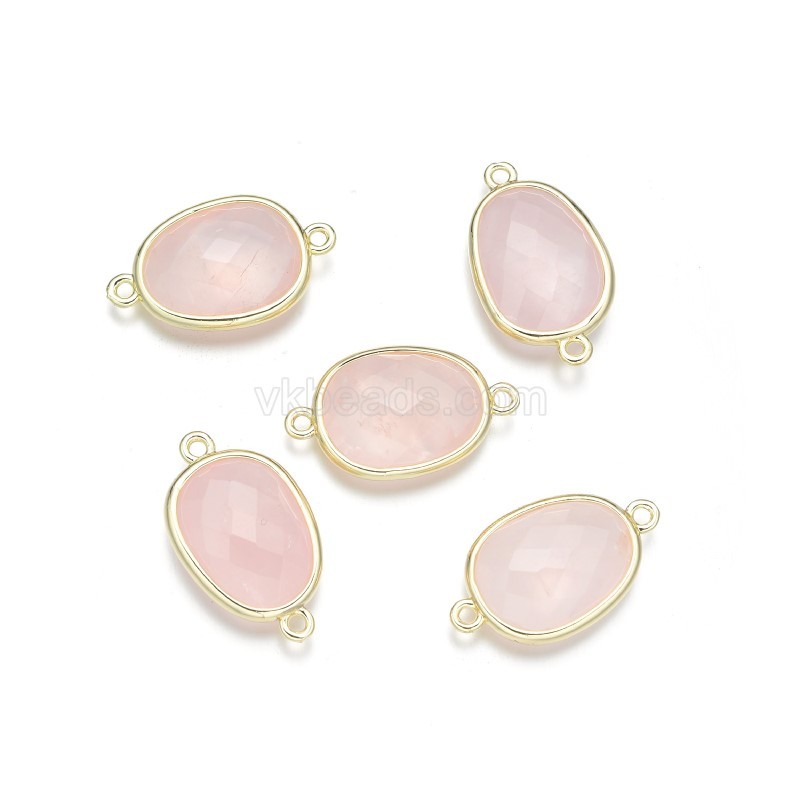 Gemstone Faceted Oval Double Rings Base Metal Connectors, Approx 12x23mm, Sell by Piece