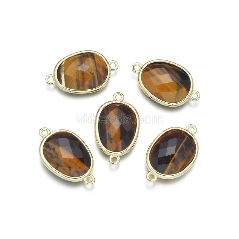 Gemstone Faceted Oval Double Rings Base Metal Connectors, Approx 12x23mm, Sell by Piece