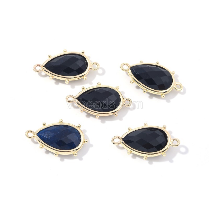 Gemstone Faceted Teardrop Double Rings Connectors, Approx 15x23mm, Sell by Piece