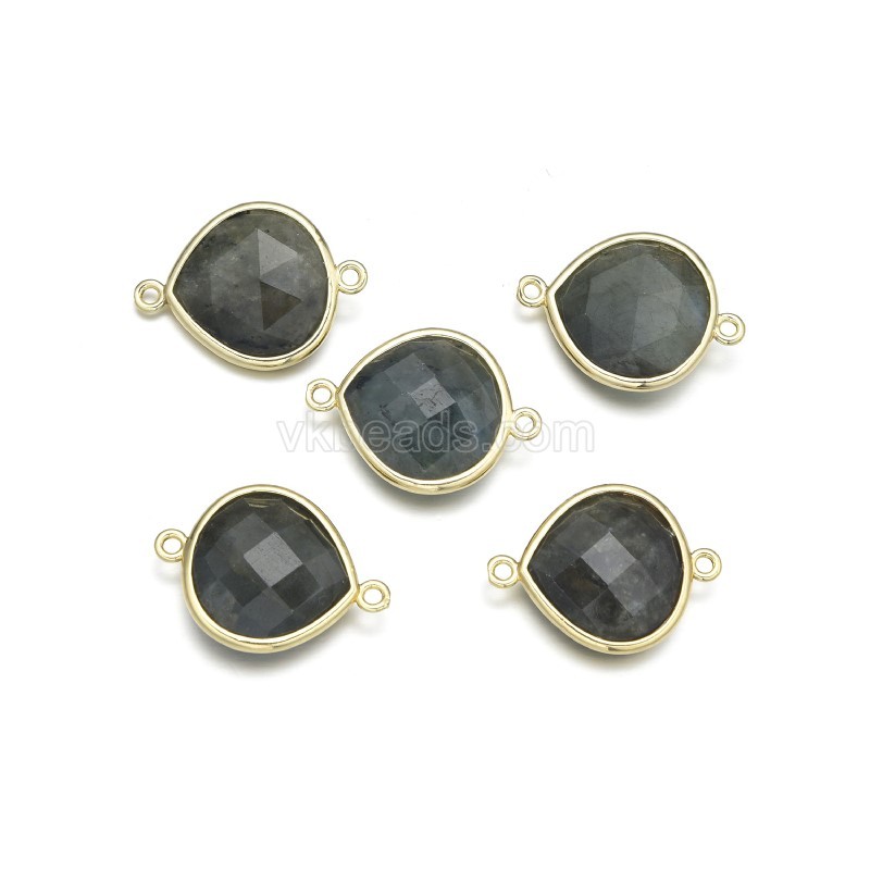 Gemstone Faceted Teardrop Double Rings Connectors, Approx 18x24mm, Sell by Piece