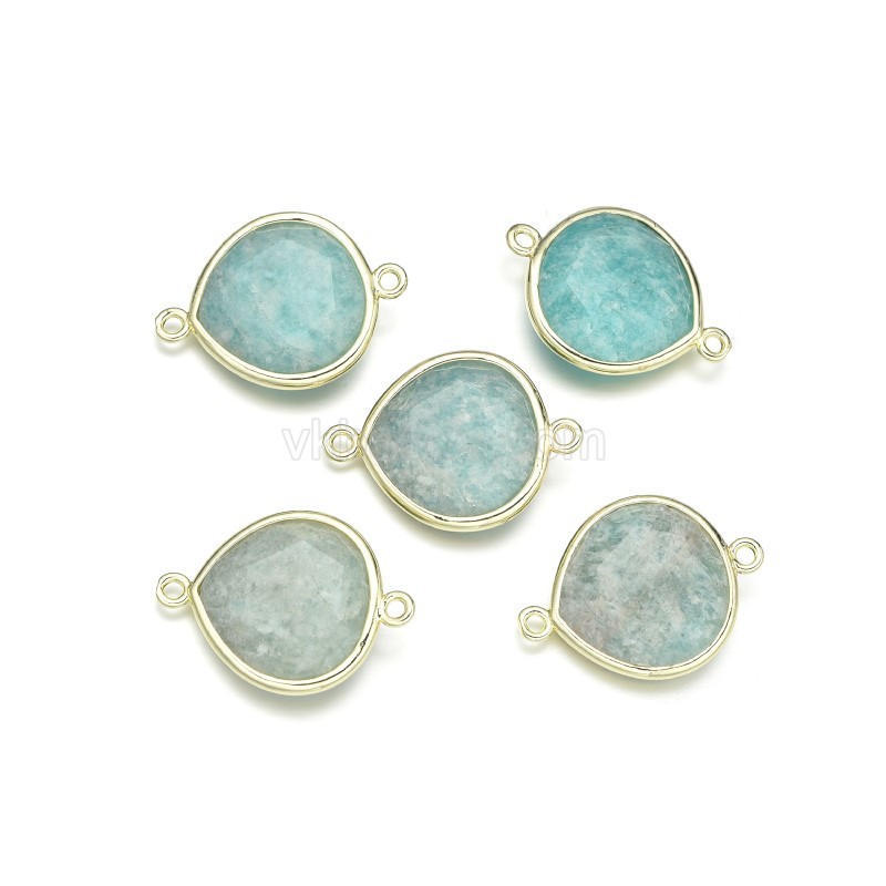 Gemstone Faceted Teardrop Double Rings Connectors, Approx 18x24mm, Sell by Piece
