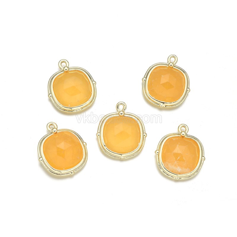 Gemstone Faceted Square Charms, with Gold Plated Base Metal Findings, Approx 13mm, Sell by Piece
