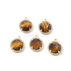 Gemstone Faceted Flat Round Charms, with Micro Pave CZ Base Metal Edge, Approx 13.5mm, Sell by Piece