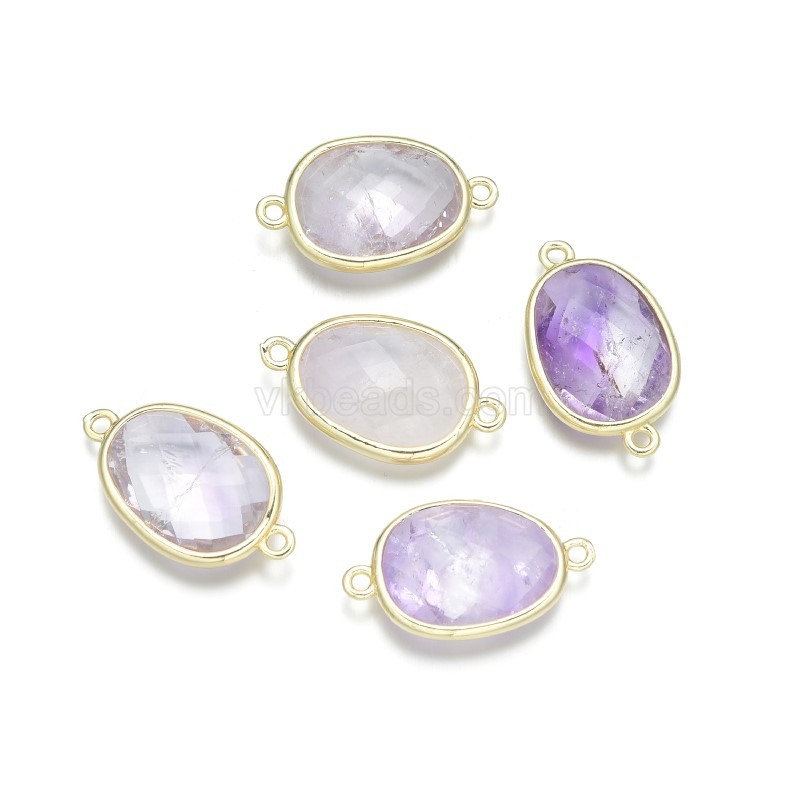 Gemstone Faceted Oval Double Rings Base Metal Connectors, Approx 12x23mm, Sell by Piece