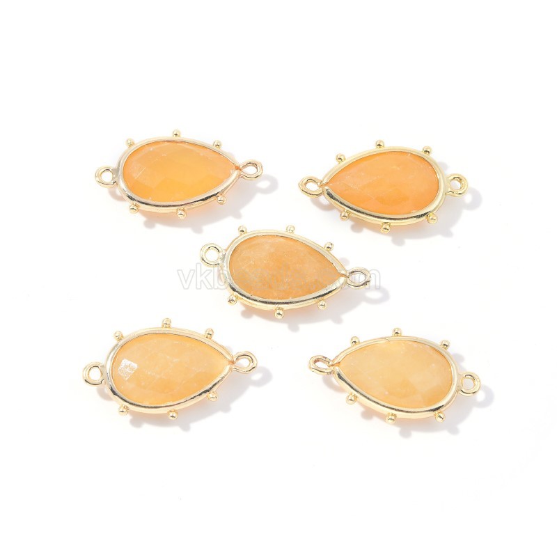 Gemstone Faceted Teardrop Double Rings Connectors, Approx 15x23mm, Sell by Piece