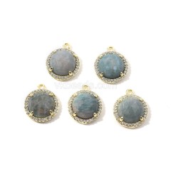 Gemstone Faceted Flat Round Charms, with Micro Pave CZ Base Metal Edge, Approx 13.5mm, Sell by Piece