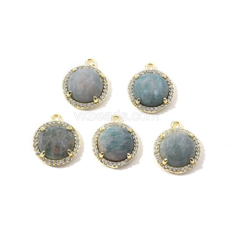 Gemstone Faceted Flat Round Charms, with Micro Pave CZ Base Metal Edge, Approx 13.5mm, Sell by Piece