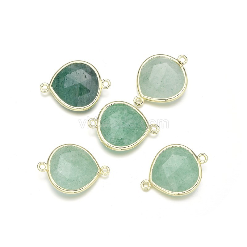 Gemstone Faceted Teardrop Double Rings Connectors, Approx 18x24mm, Sell by Piece