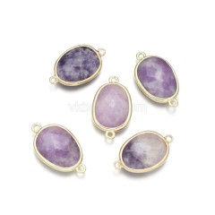 Gemstone Faceted Oval Double Rings Base Metal Connectors, Approx 12x23mm, Sell by Piece