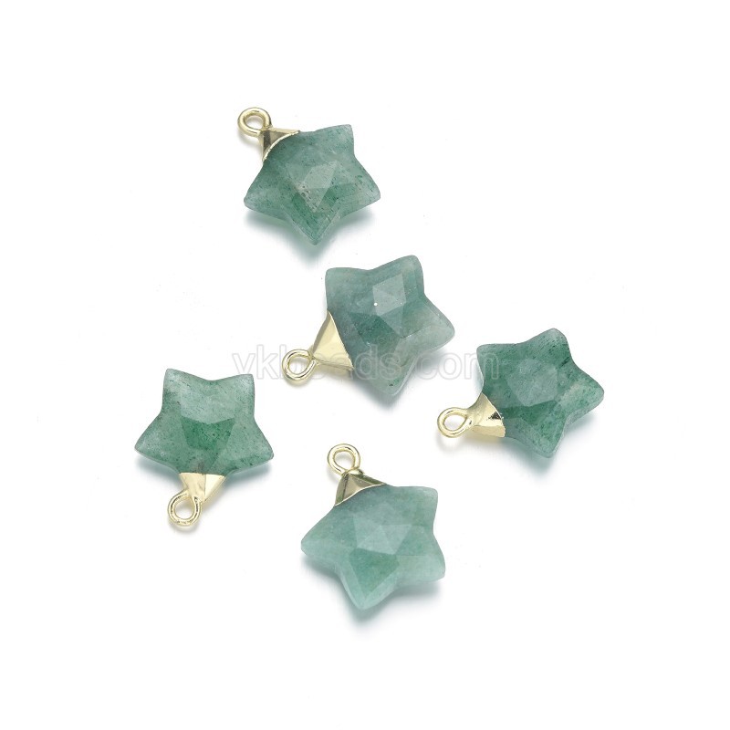 Gemstone Faceted Puffy Star Charms, with Base Metal Findings, Approx 15mm, Sell by Piece