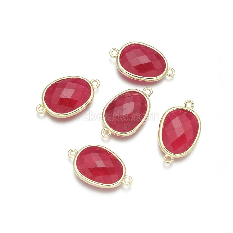 Gemstone Faceted Oval Double Rings Base Metal Connectors, Approx 12x23mm, Sell by Piece