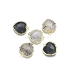 Gemstone Faceted Puffy Heart Charms, with Gold Plated Base Metal Findings, Approx 17mm, Sell by Piece