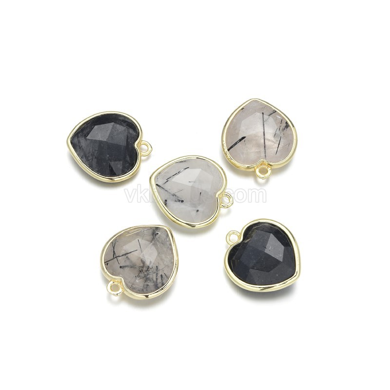 Gemstone Faceted Puffy Heart Charms, with Gold Plated Base Metal Findings, Approx 17mm, Sell by Piece