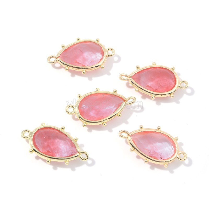 Gemstone Faceted Teardrop Double Rings Connectors, with Gold Plated Base Metal Findings, Approx 15x23mm, Sell by Piece