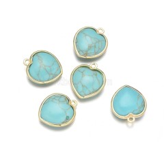 Gemstone Faceted Puffy Heart Charms, with Base Metal Edge, Approx 17mm, Sell by Piece