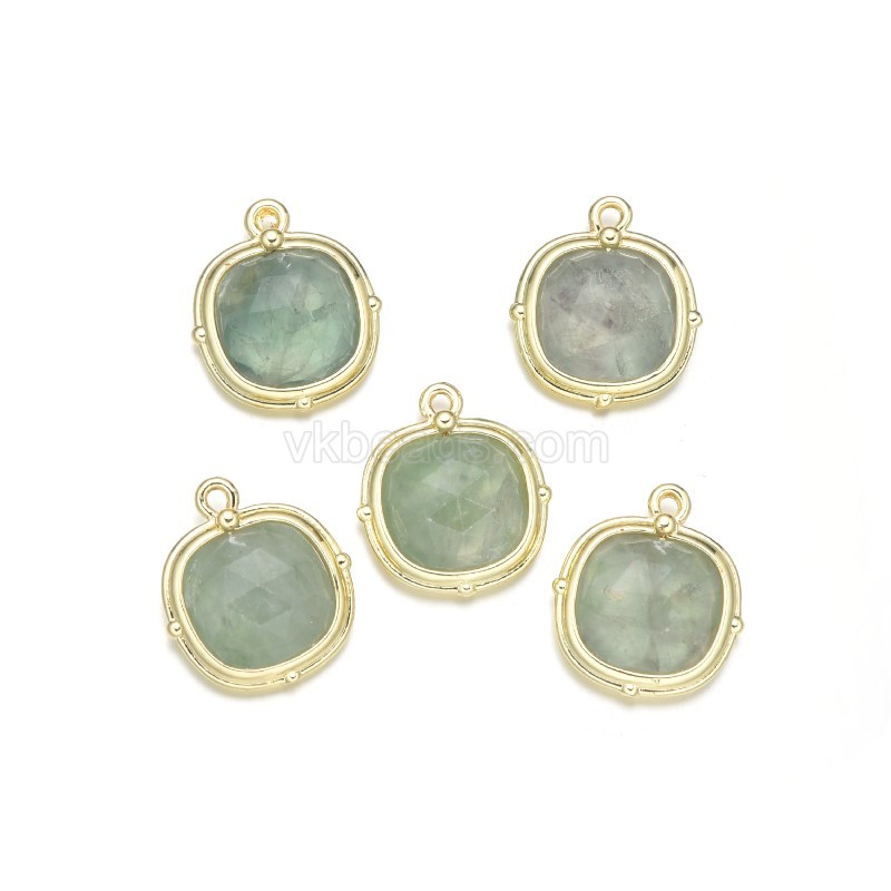 Gemstone Faceted Square Charm Pendants, with Base Metal Edge, Approx 13mm, Sell by Piece