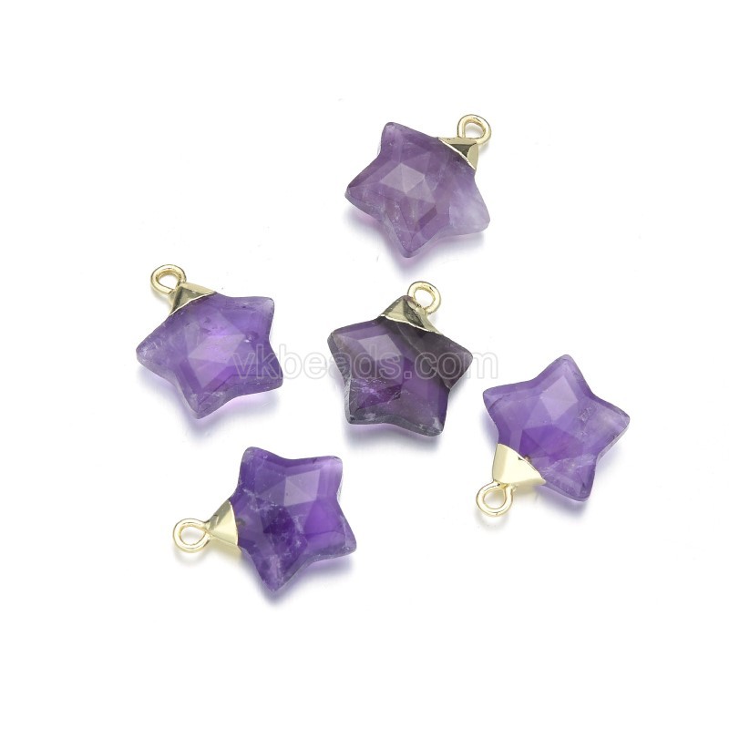 Gemstone Faceted Puffy Star Charms, with Base Metal Findings, Approx 15mm, Sell by Piece