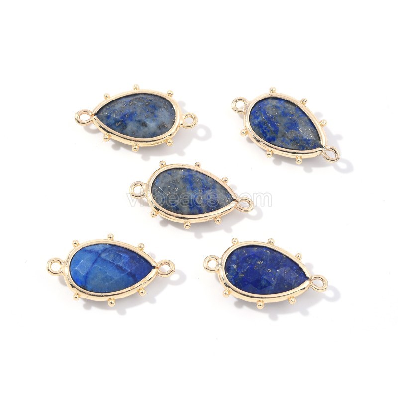 Gemstone Faceted Teardrop Double Rings Connectors, Approx 15x23mm, Sell by Piece
